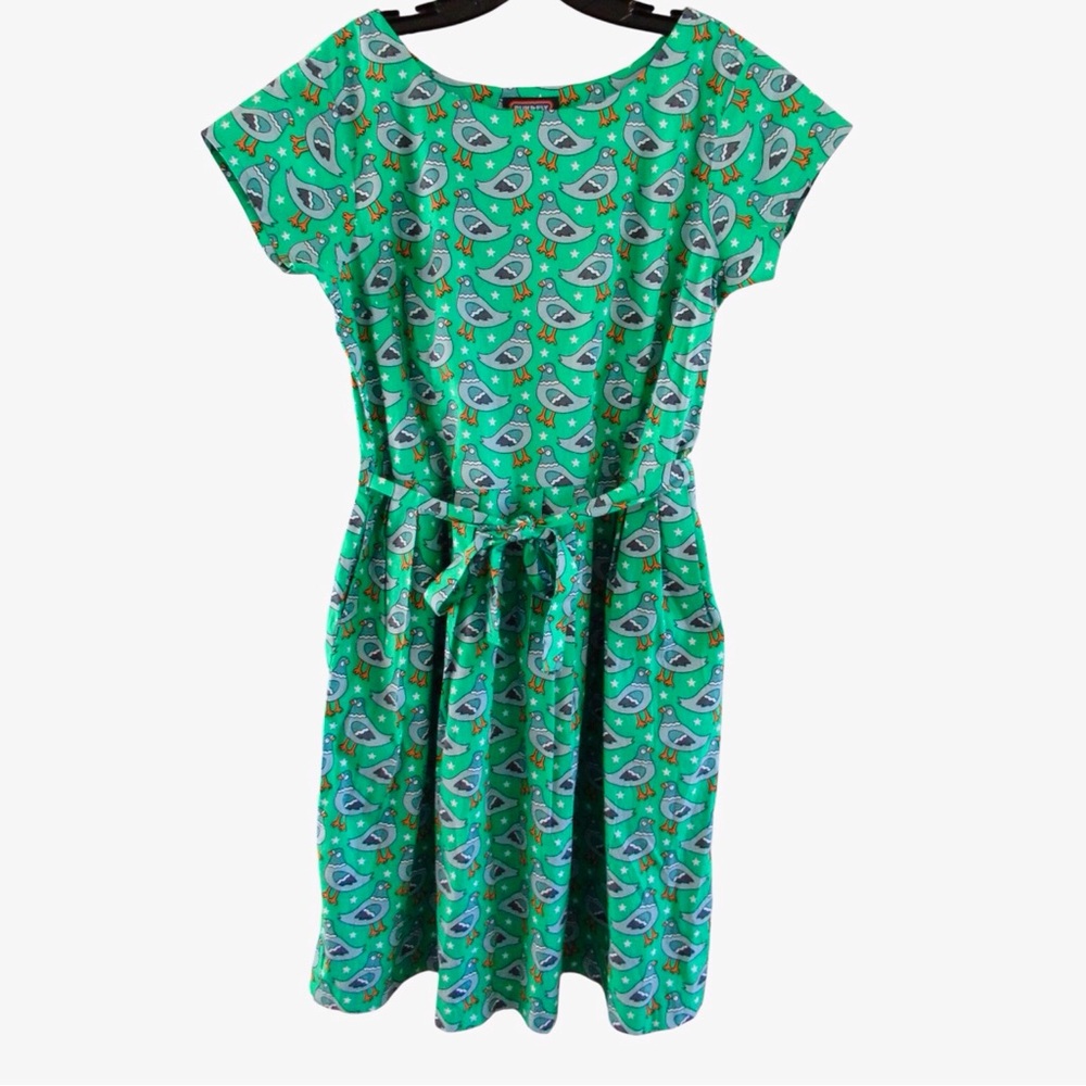 Run & Fly Kelly Green Pigeon Print Dress Size 12